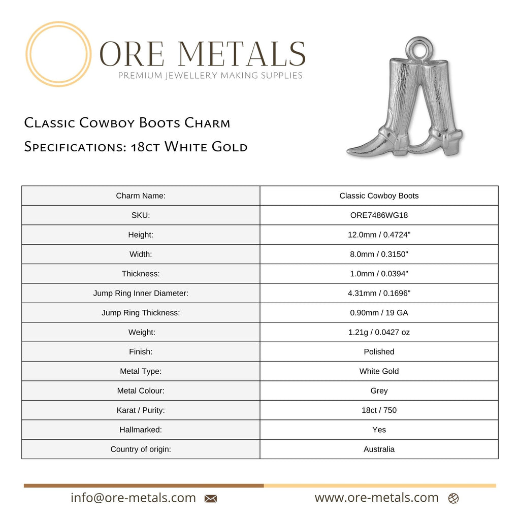 18ct White Gold - Classic Cowboy Boots Charm