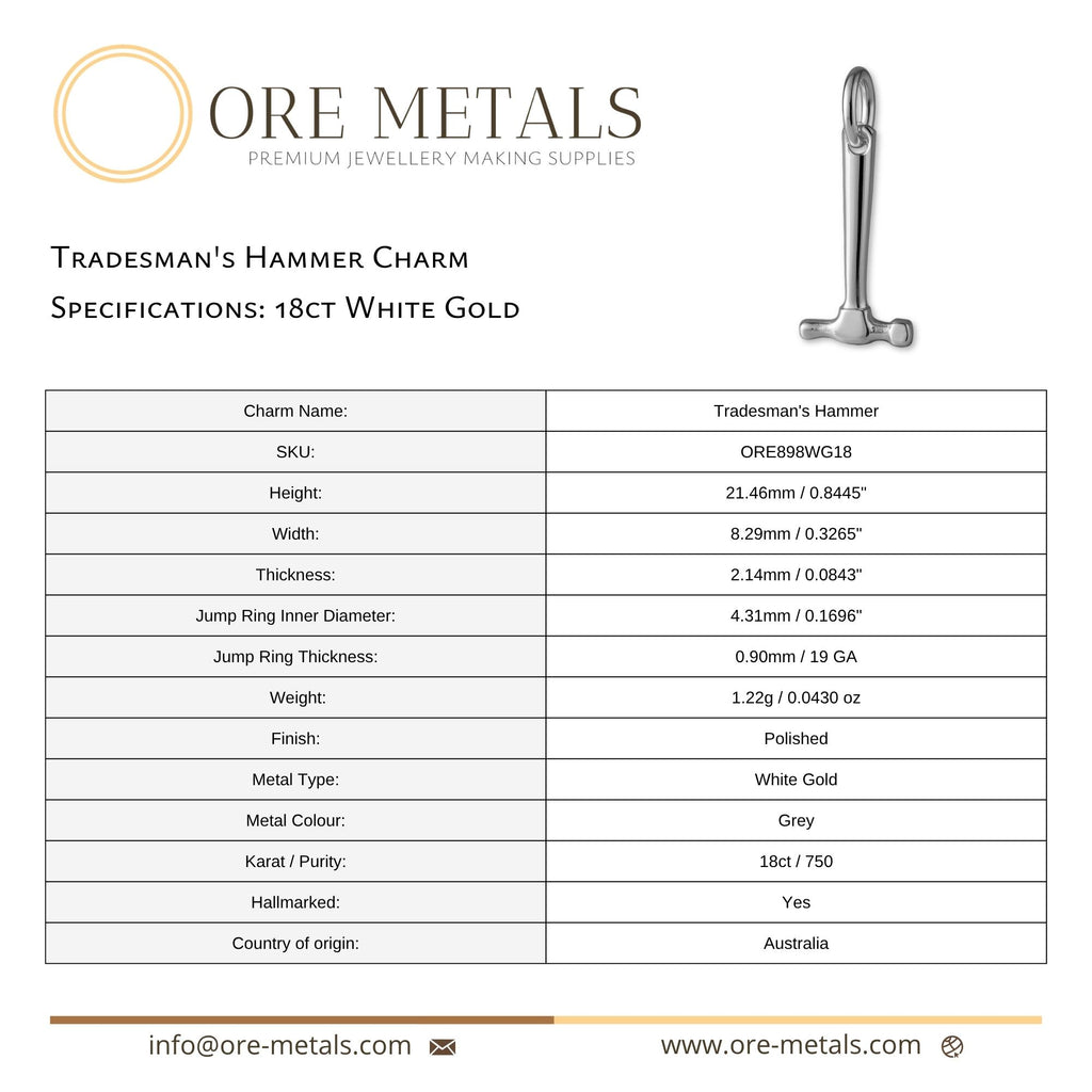18ct White Gold - Tradesman's Hammer Charm