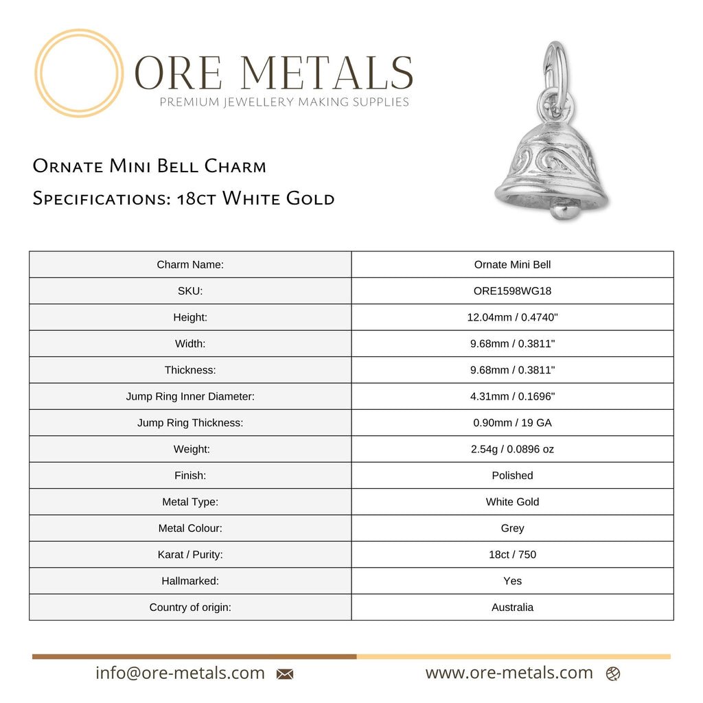 18ct White Gold - Ornate Mini Bell Charm