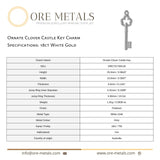 18ct White Gold - Ornate Clover Castle Key Charm