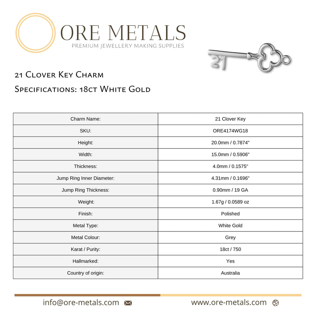18ct White Gold - 21 Clover Key Charm
