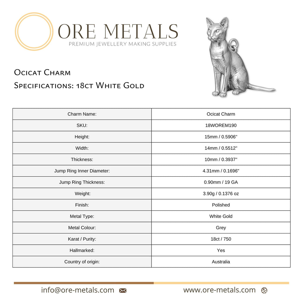 18ct White Gold - Ocicat Cat Charm