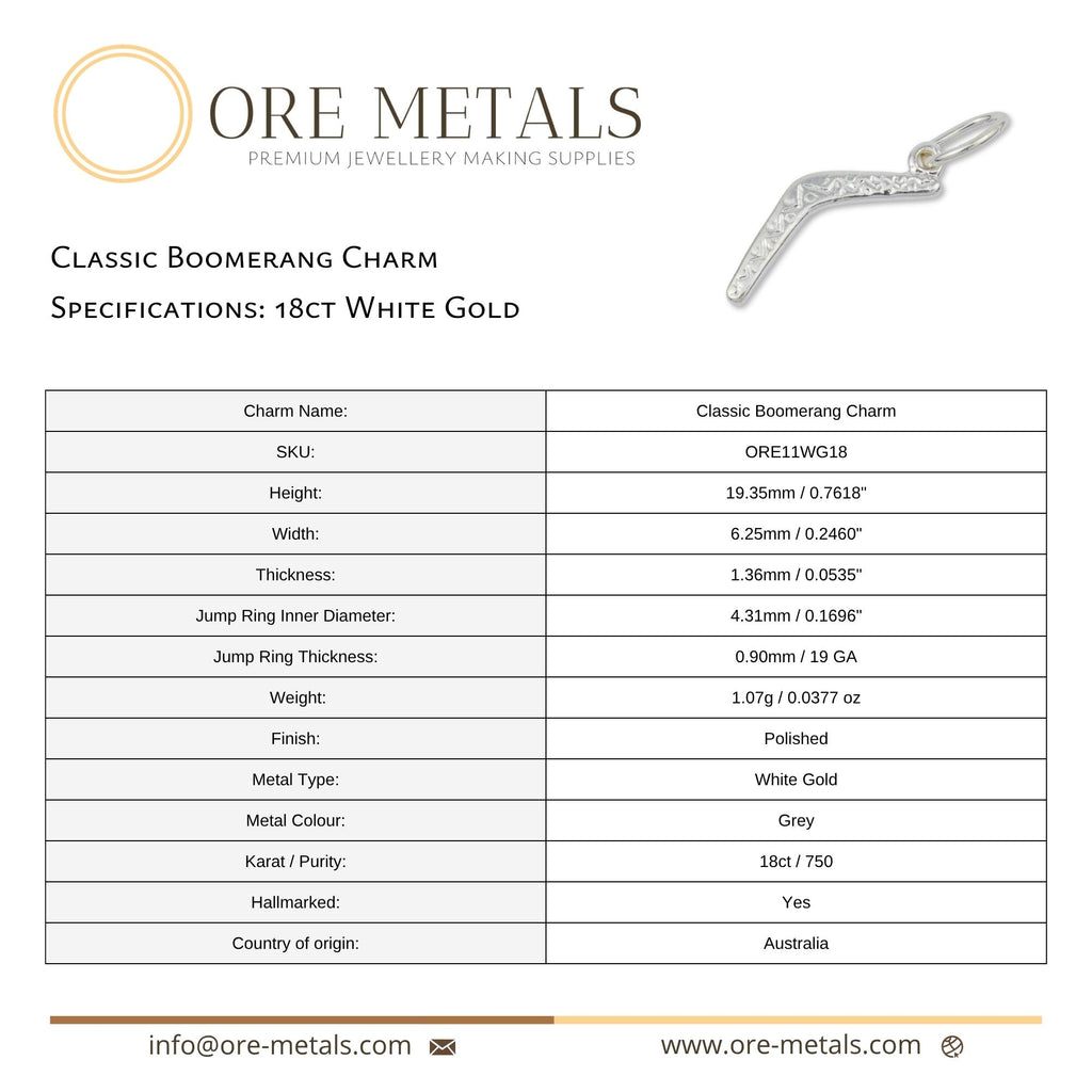 18ct White Gold - Classic Boomerang Charm