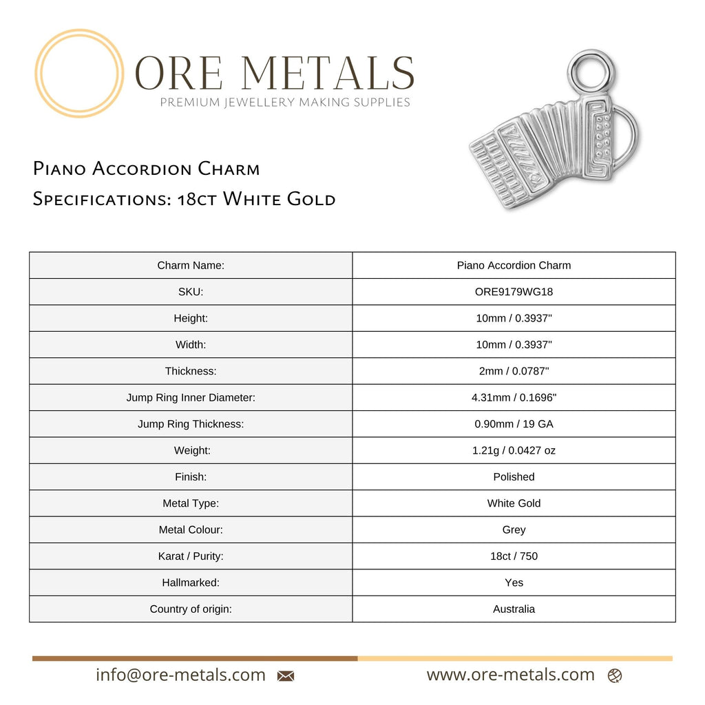 18ct White Gold - Piano Accordion Charm