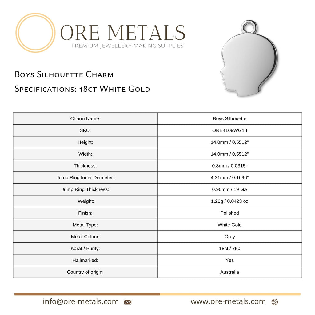 18ct White Gold - Boys Silhouette  Charm