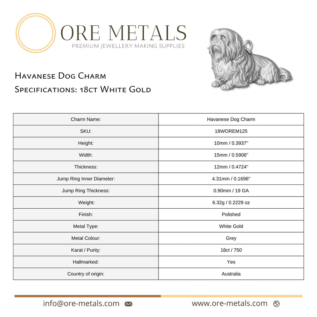 18ct White Gold - Havanese Dog Charm