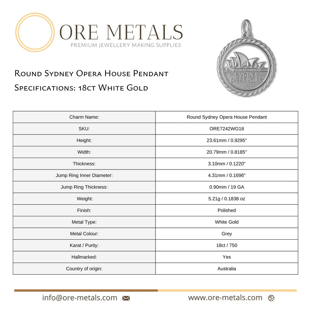 18ct White Gold - Round Sydney Opera House  Charm