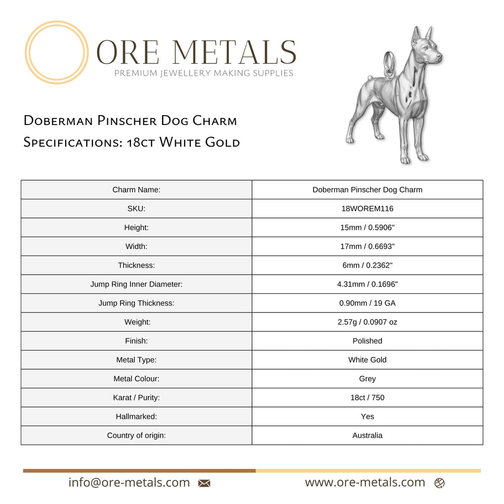 18ct White Gold - Doberman Pinscher Dog Charm
