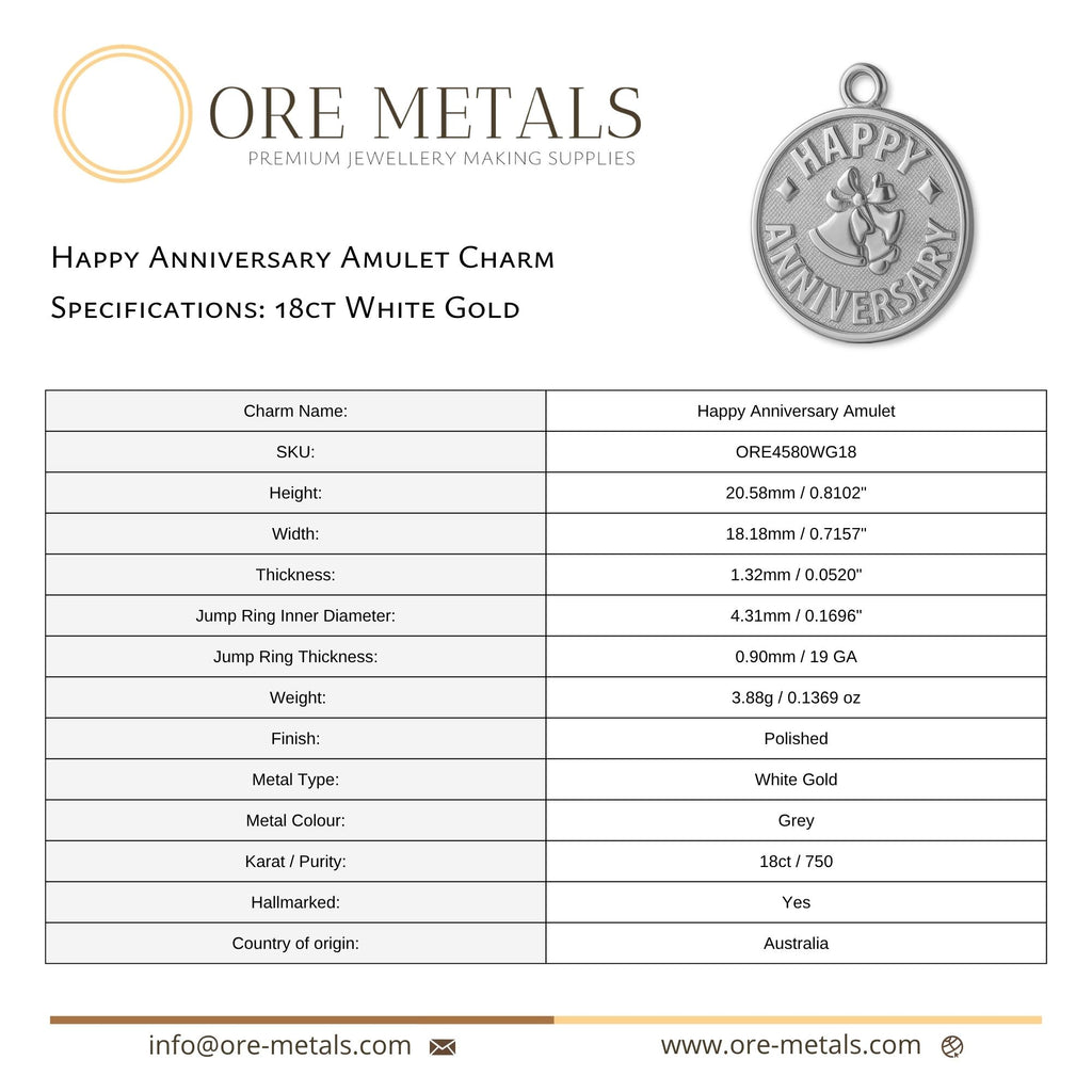 18ct White Gold - Happy Anniversary Amulet Charm