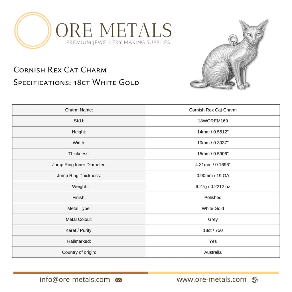 18ct White Gold - Cornish Rex Cat Charm