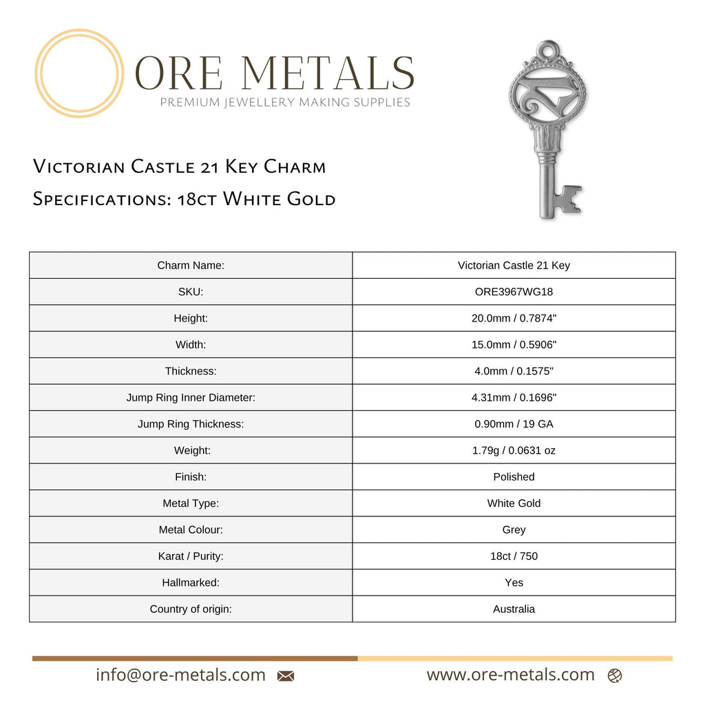 18ct White Gold - Victorian Castle 21 Key Charm