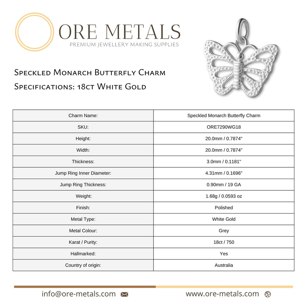 18ct White Gold - Speckled Monarch Butterfly Charm