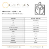 18ct White Gold - Aries Zodiac Square Charm