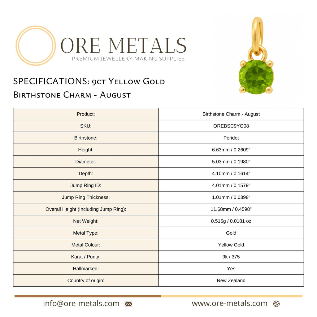 9ct Yellow Gold | Peridot - August Birthstone Charm