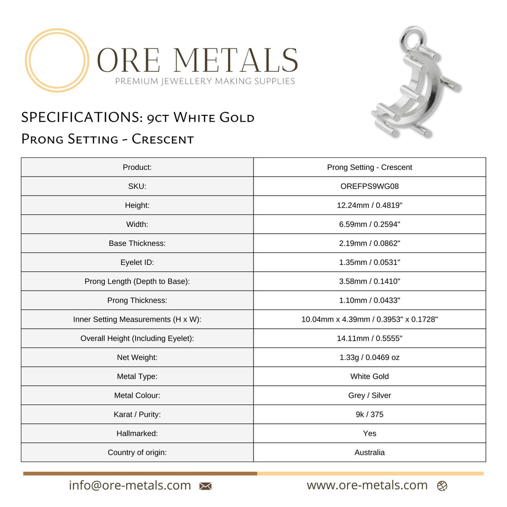 9ct White Gold - Crescent Prong Setting