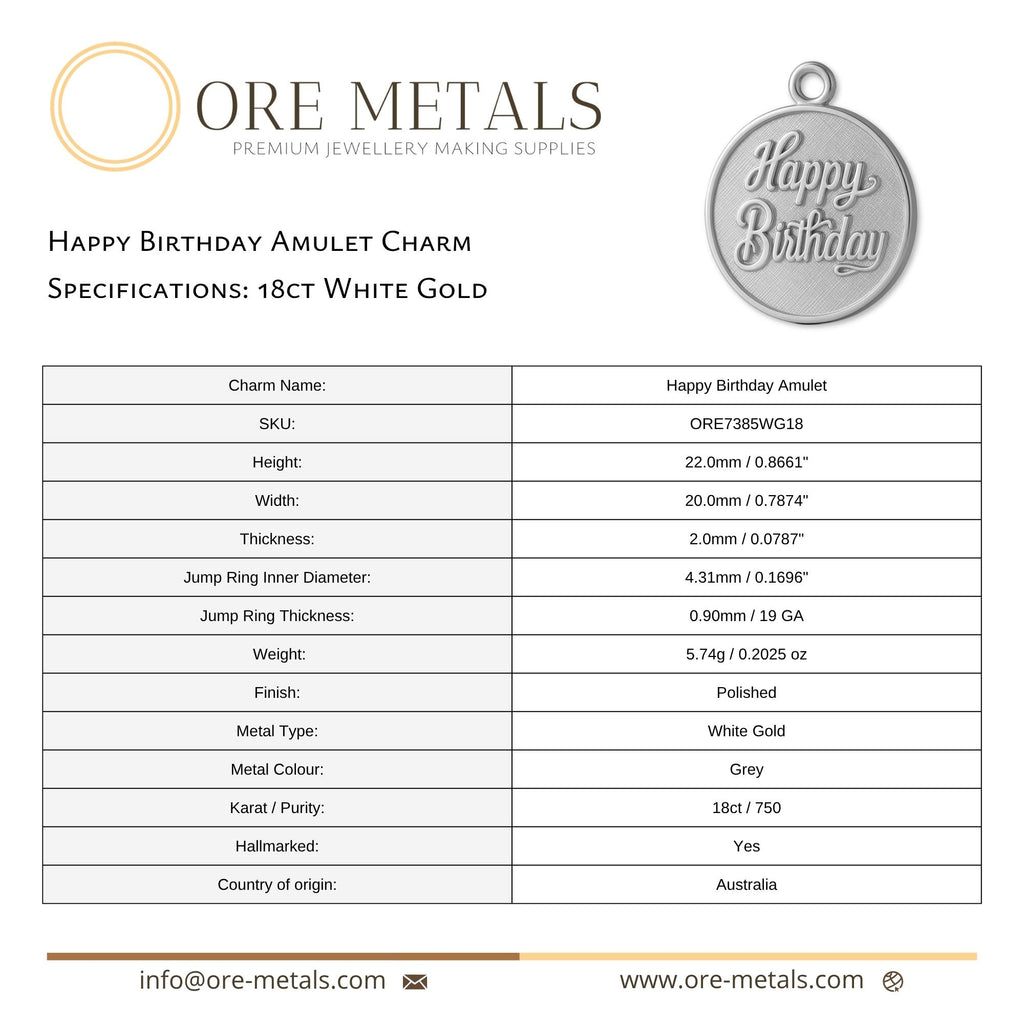 18ct White Gold - Happy Birthday Amulet Charm