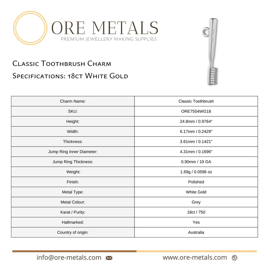 18ct White Gold - Classic Toothbrush Charm