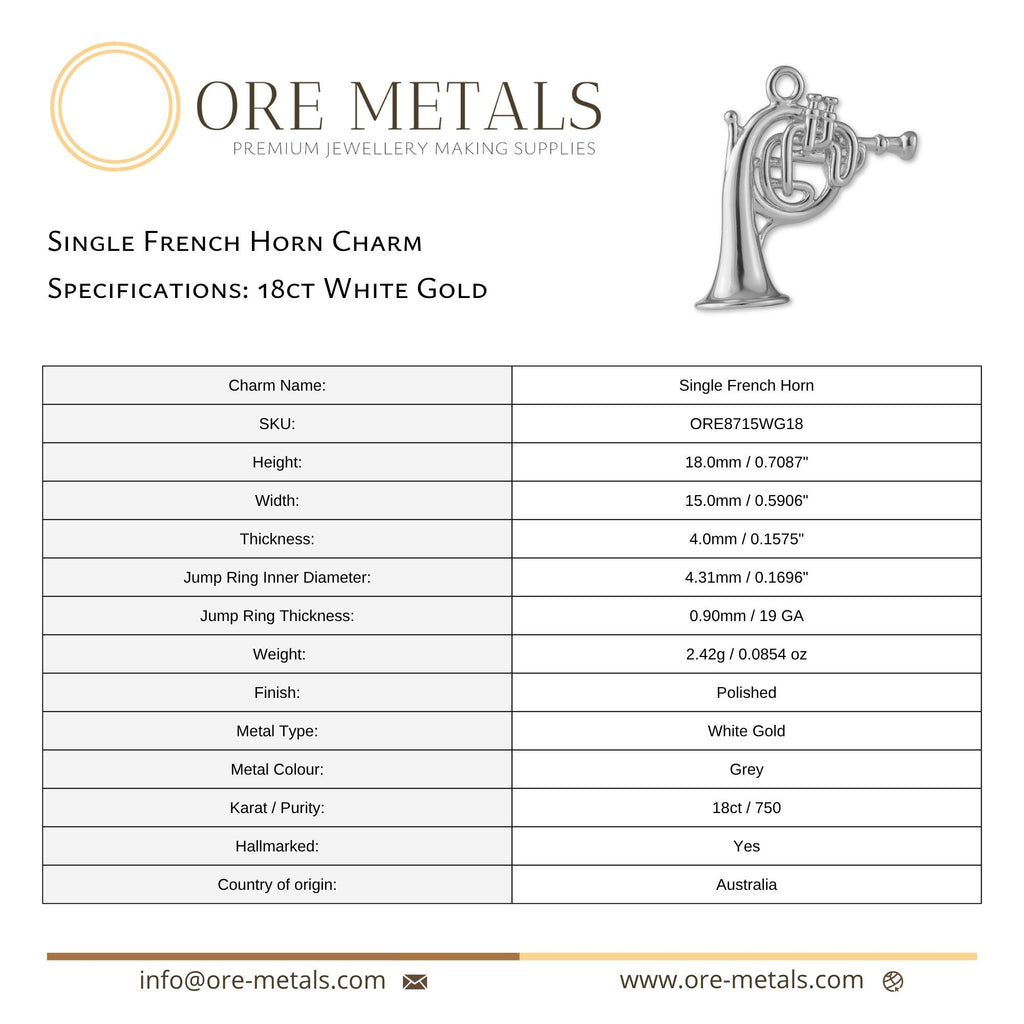 18ct White Gold - Single French Horn Charm