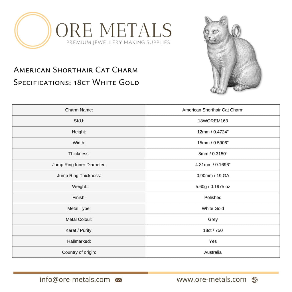 18ct White Gold - American Shorthair Cat Charm