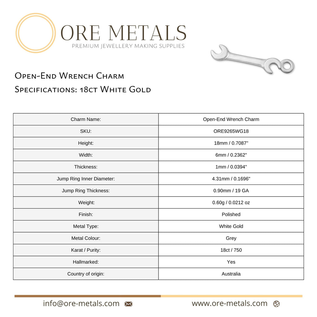 18ct White Gold - Open End Wrench Charm