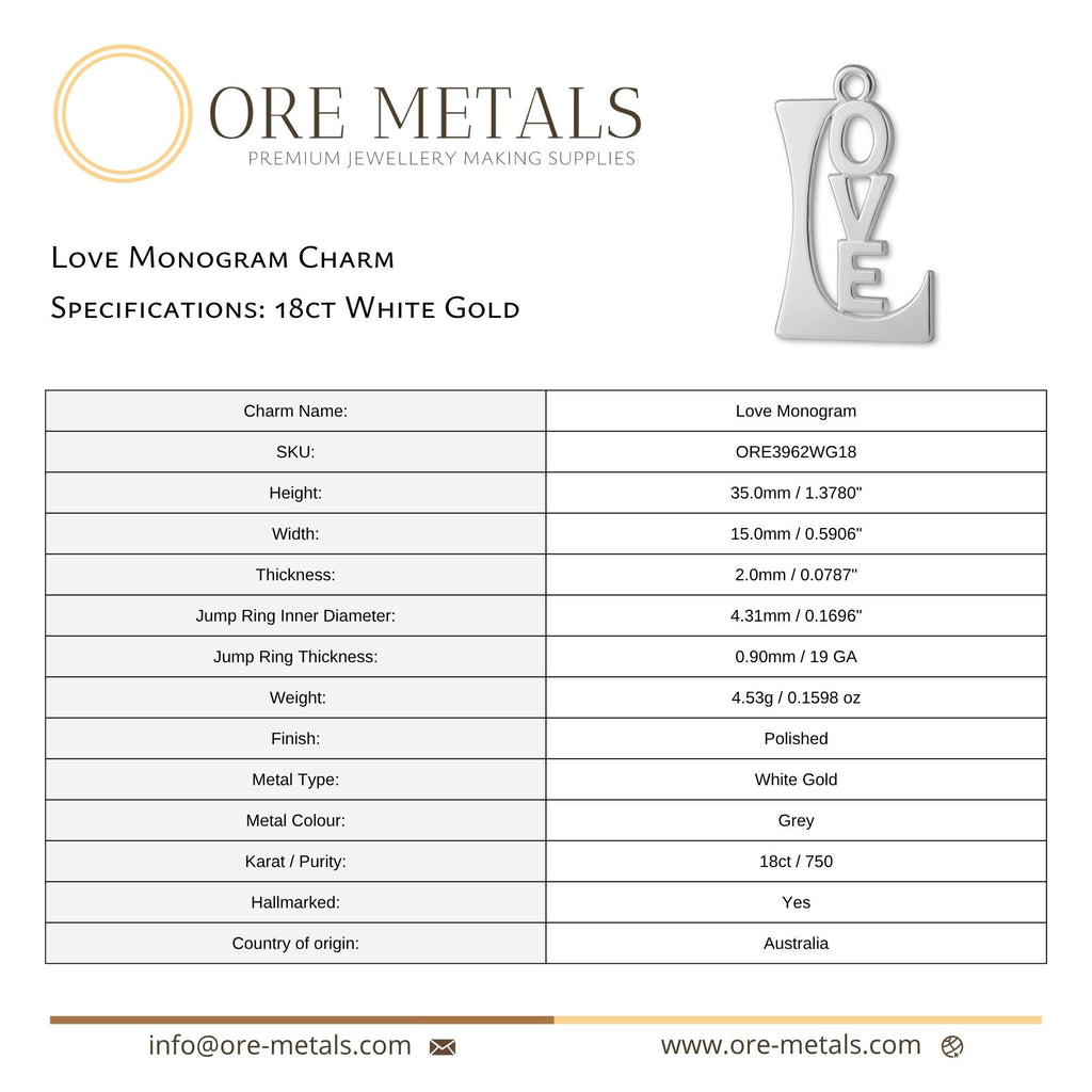 18ct White Gold - Love Monogram Charm