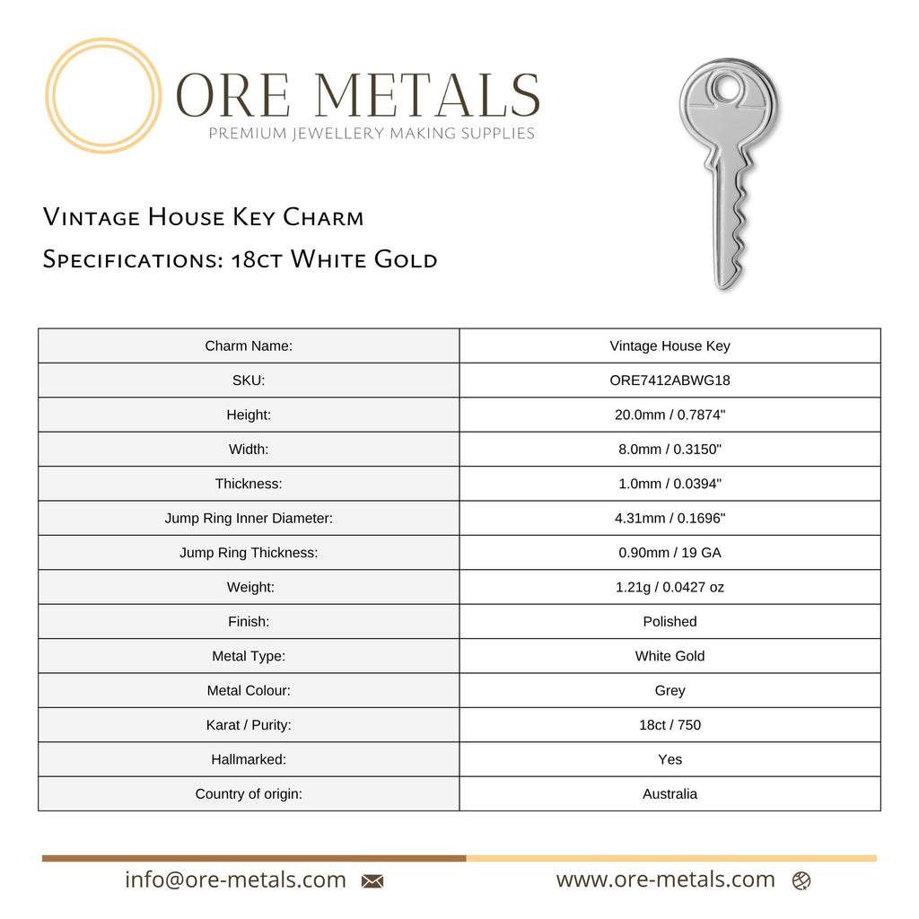 18ct White Gold - Vintage House Key Charm