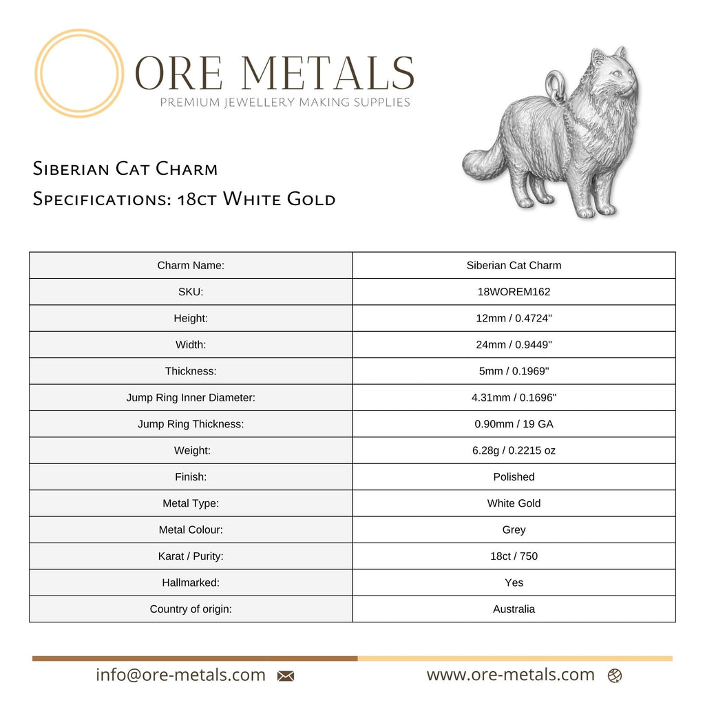 18ct White Gold - Siberian Cat Charm