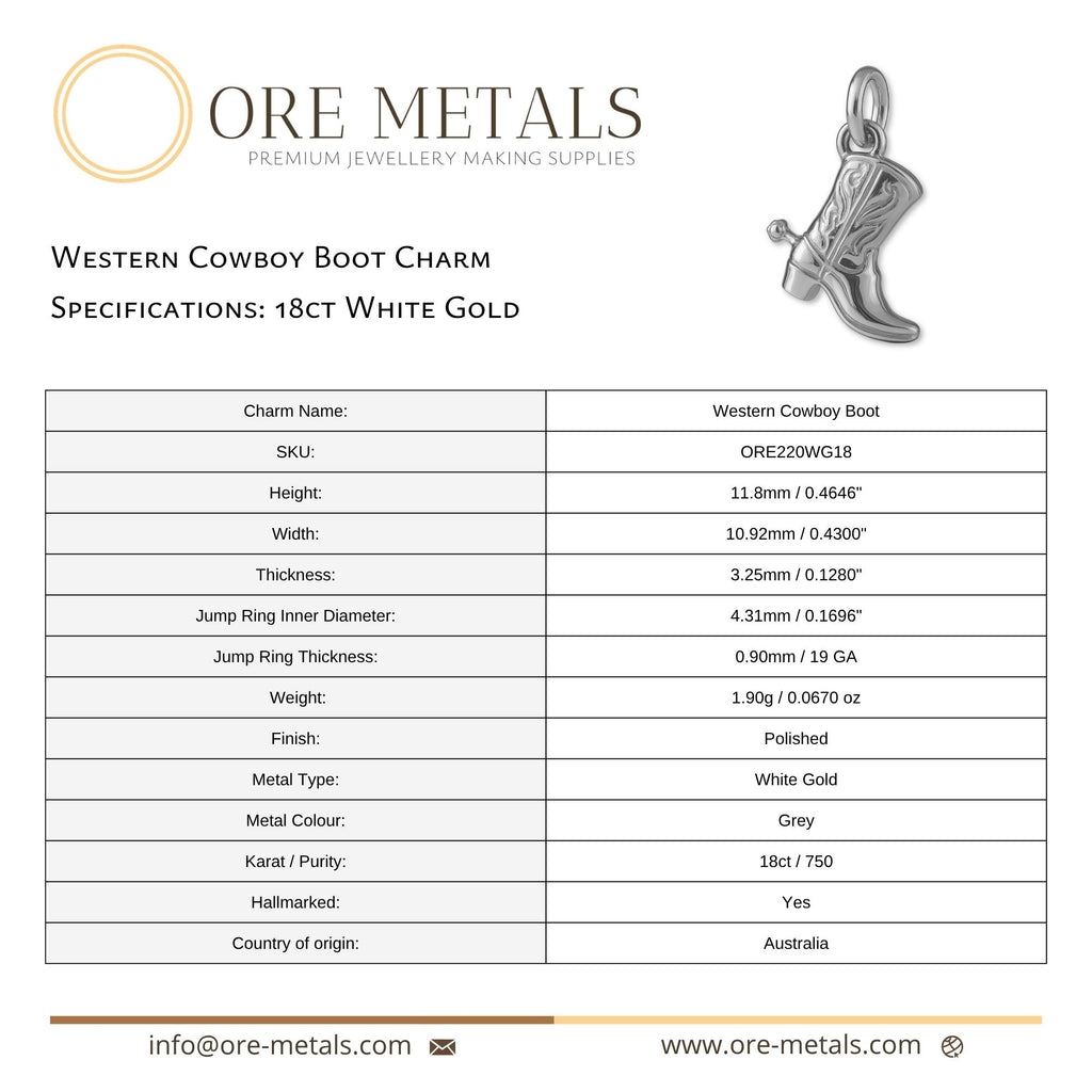 18ct White Gold - Western Cowboy Boot Charm