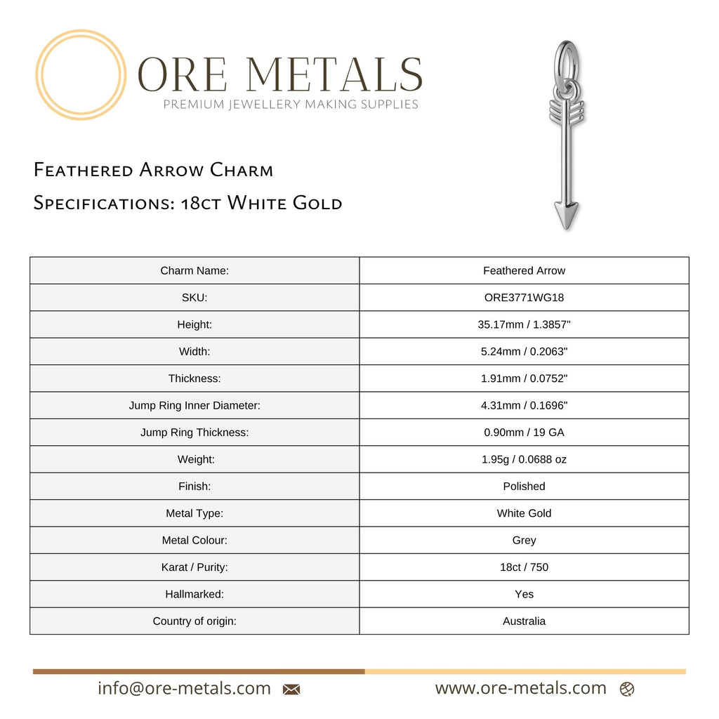 18ct White Gold - Feathered Arrow Charm