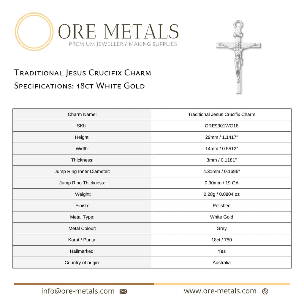 18ct White Gold - Traditional Jesus Crucifix Charm