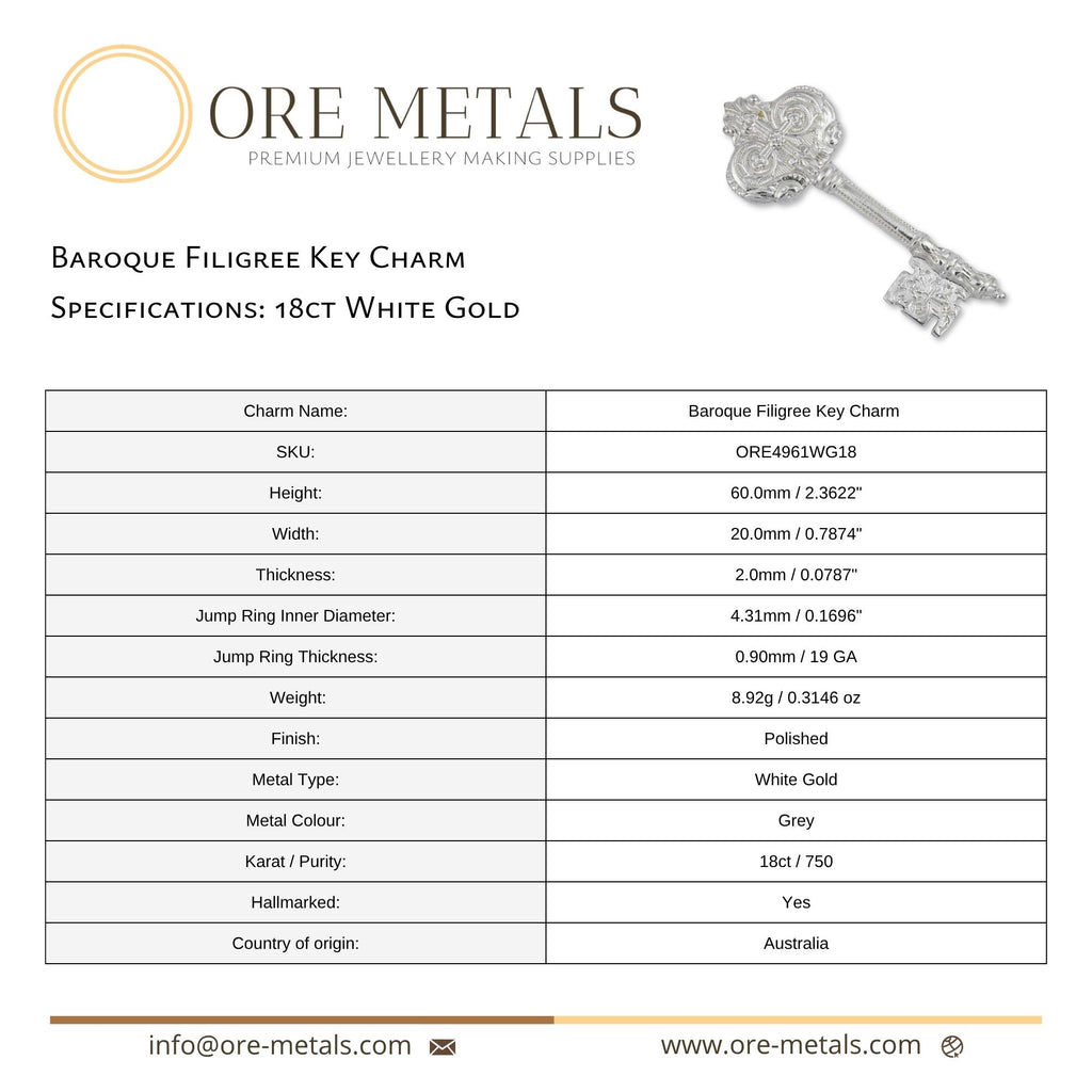 18ct White Gold - Baroque Filigree Key Charm