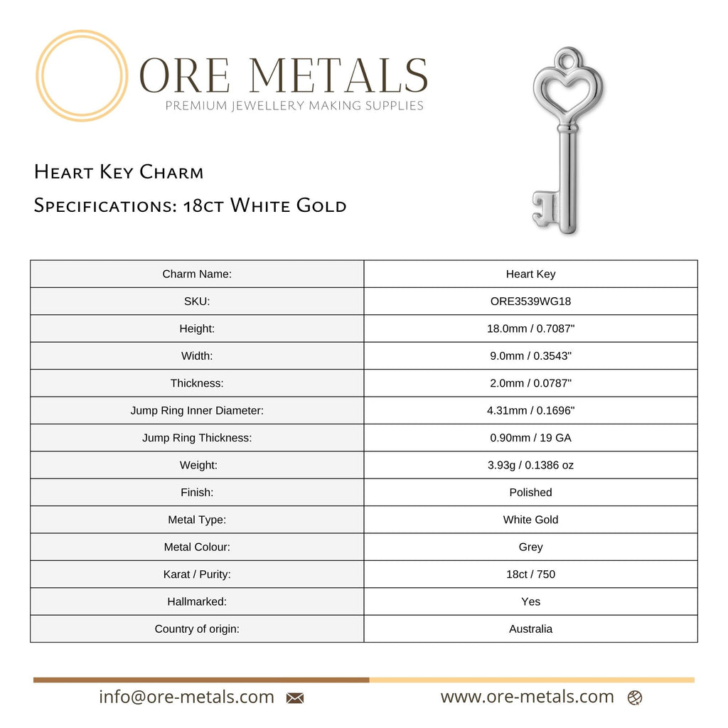 18ct White Gold - Heart Key Charm