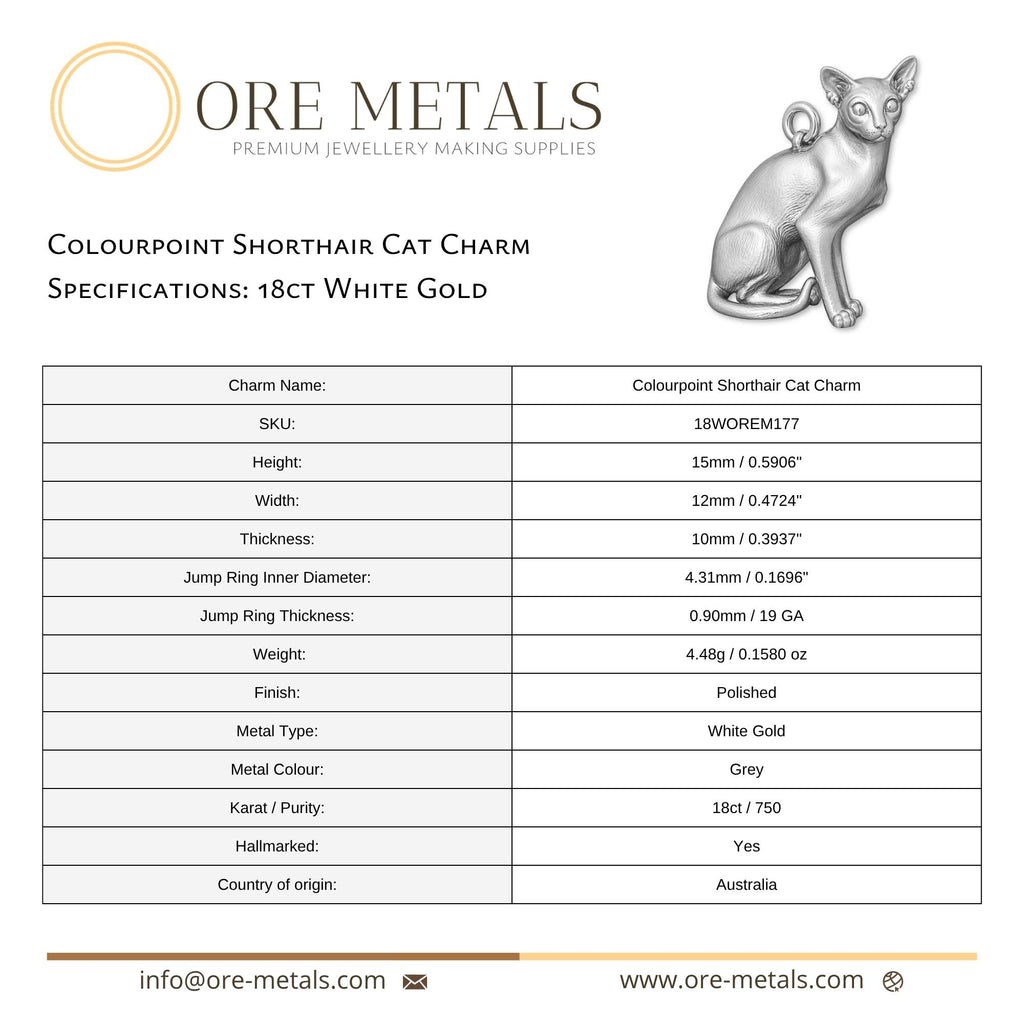 18ct White Gold - Colourpoint Shorthair Cat Charm