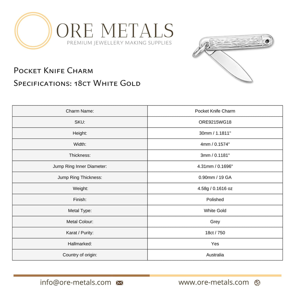 18ct White Gold - Folding Pocket Knife Charm