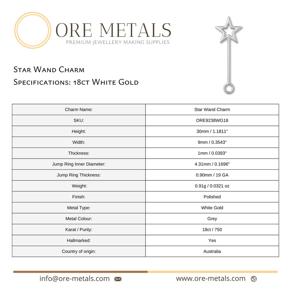 18ct White Gold - Star Wand Charm