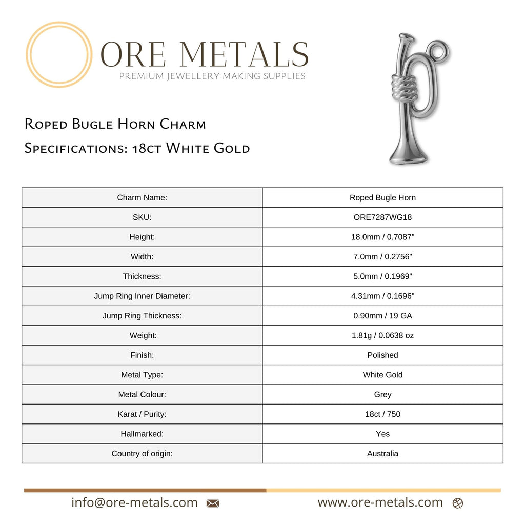 18ct White Gold - Roped Bugle Horn Charm