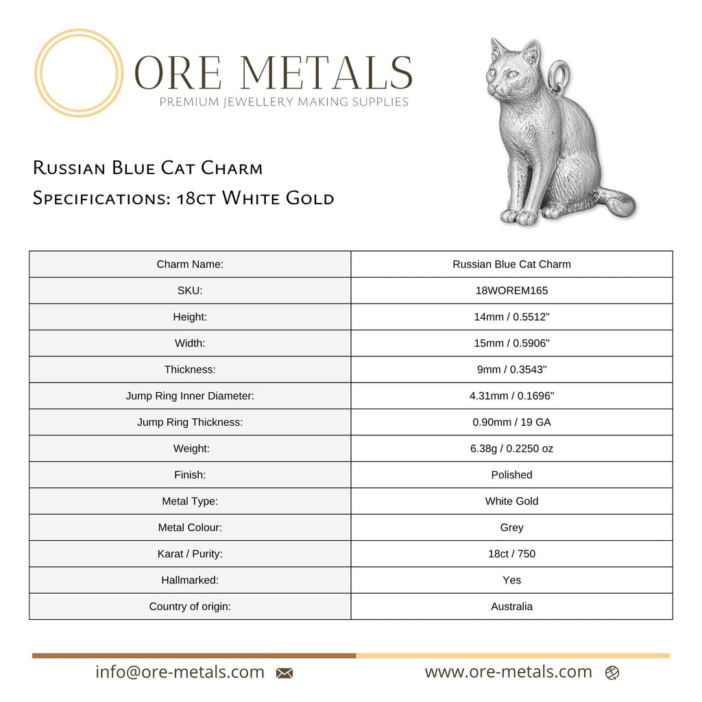 18ct White Gold - Russian Blue Cat Charm