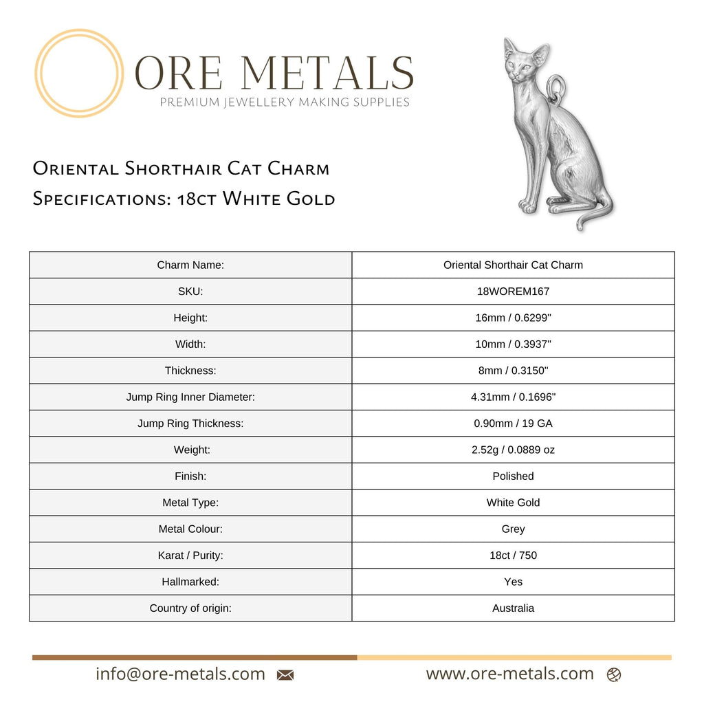18ct White Gold - Oriental Shorthair Cat Charm