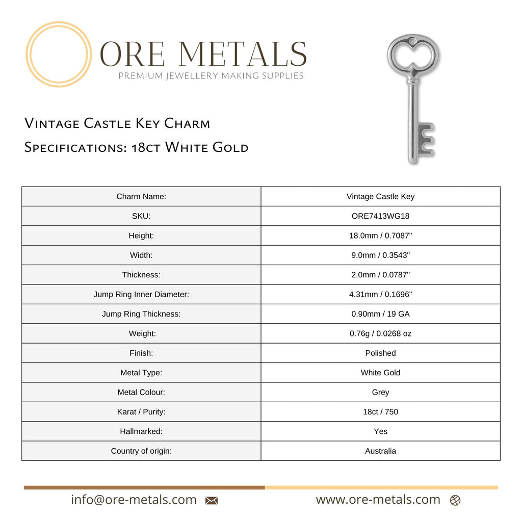 18ct White Gold - Vintage Castle Key Charm