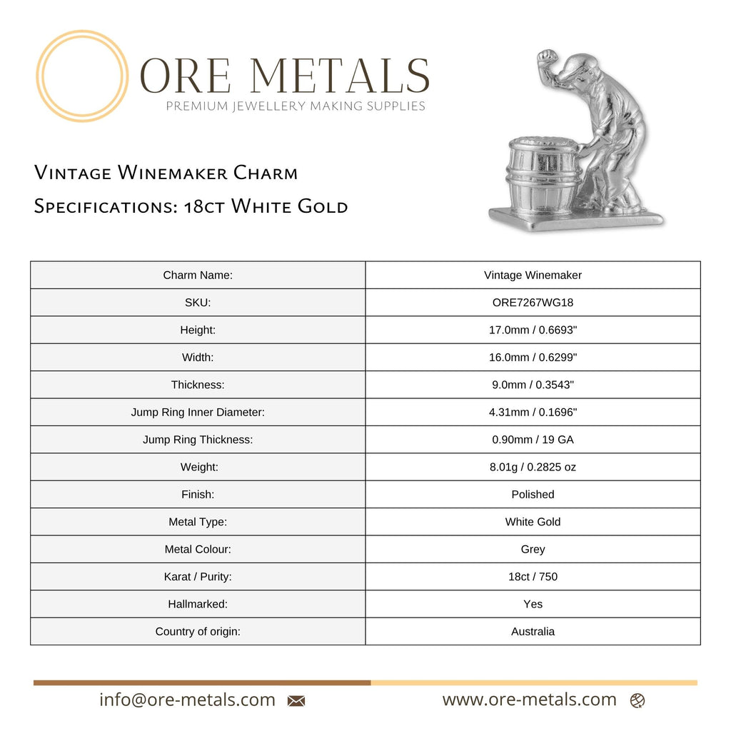 18ct White Gold - Vintage Winemaker Charm