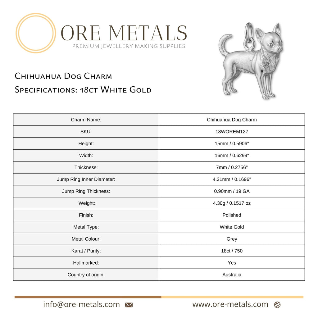 18ct White Gold - Chihuahua Dog Charm