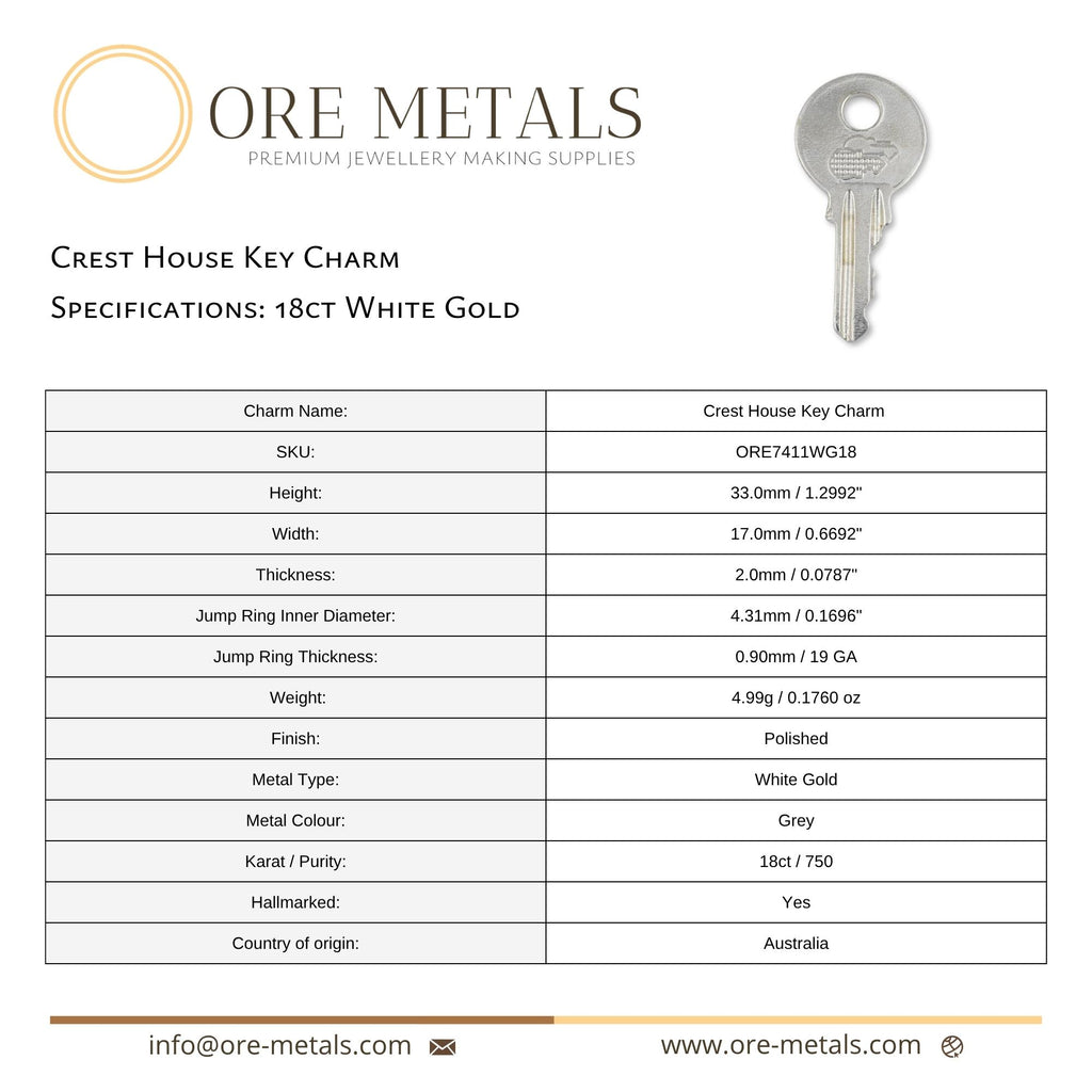 18ct White Gold - Crest House Key Charm