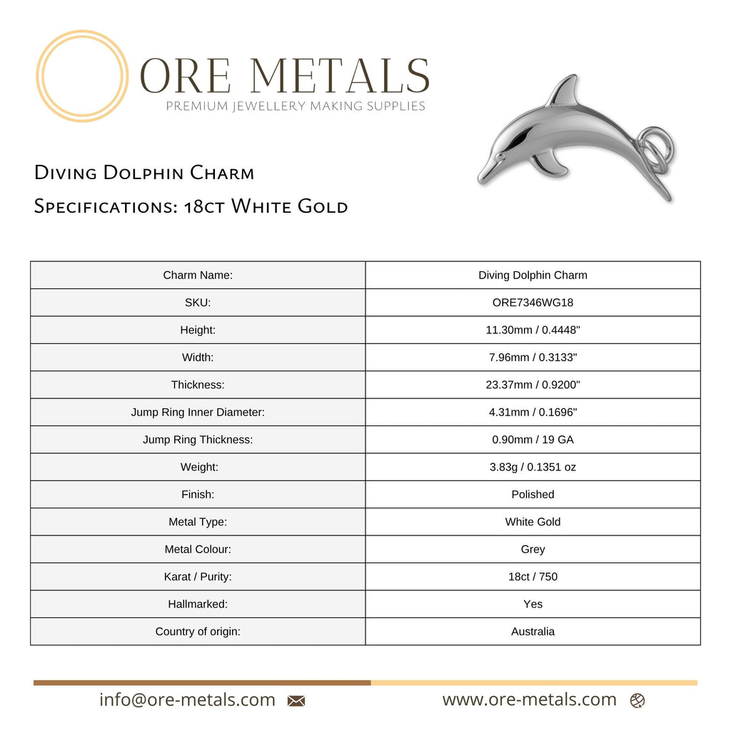 18ct White Gold - Diving Dolphin Charm