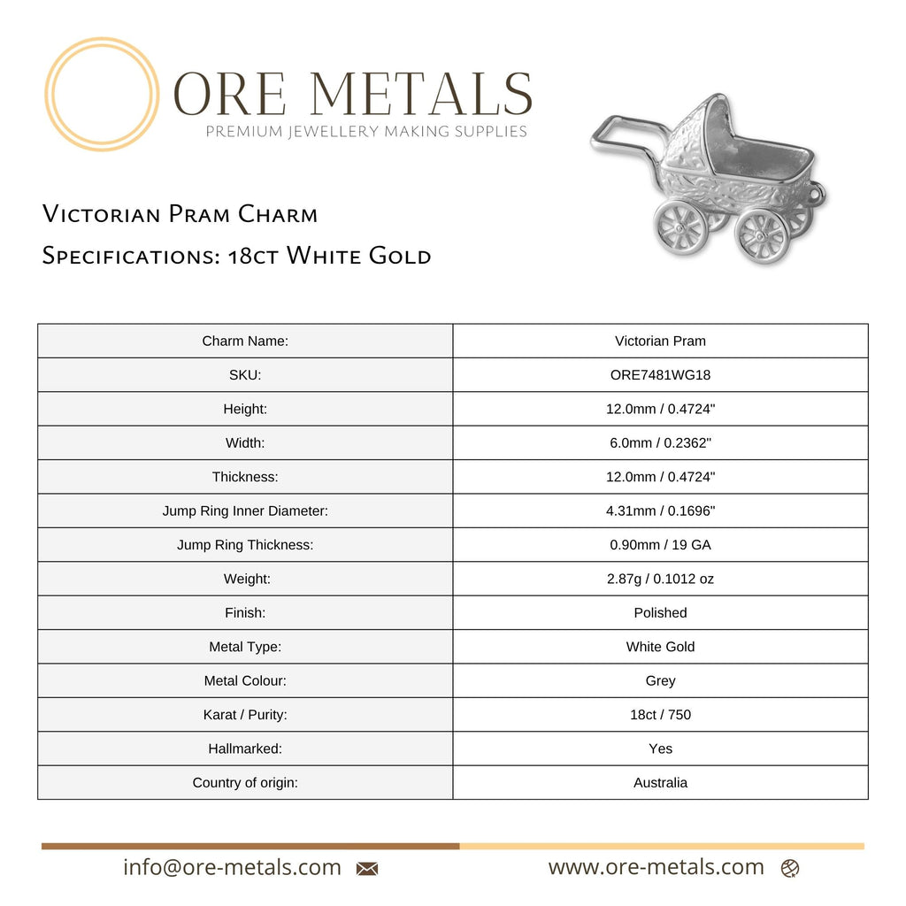 18ct White Gold - Victorian Pram Charm