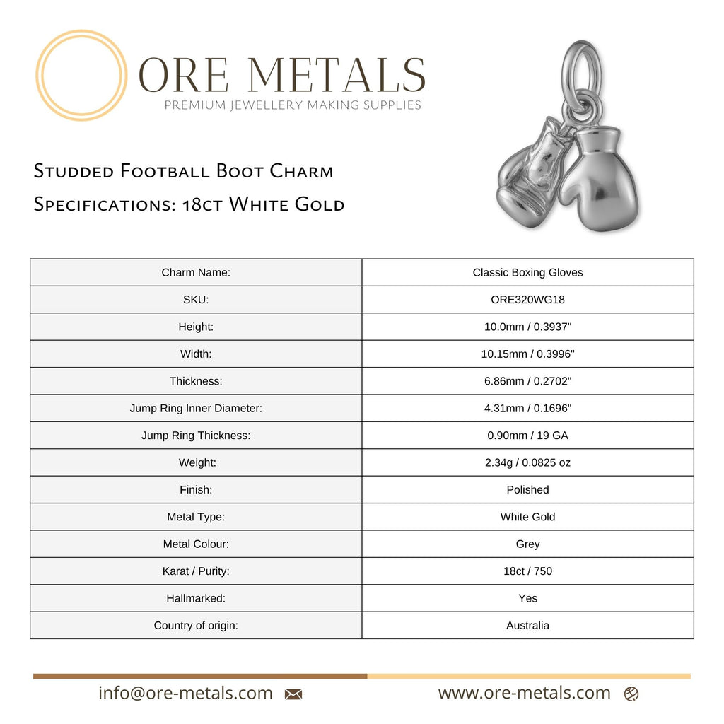 18ct White Gold - Classic Boxing Gloves Charm
