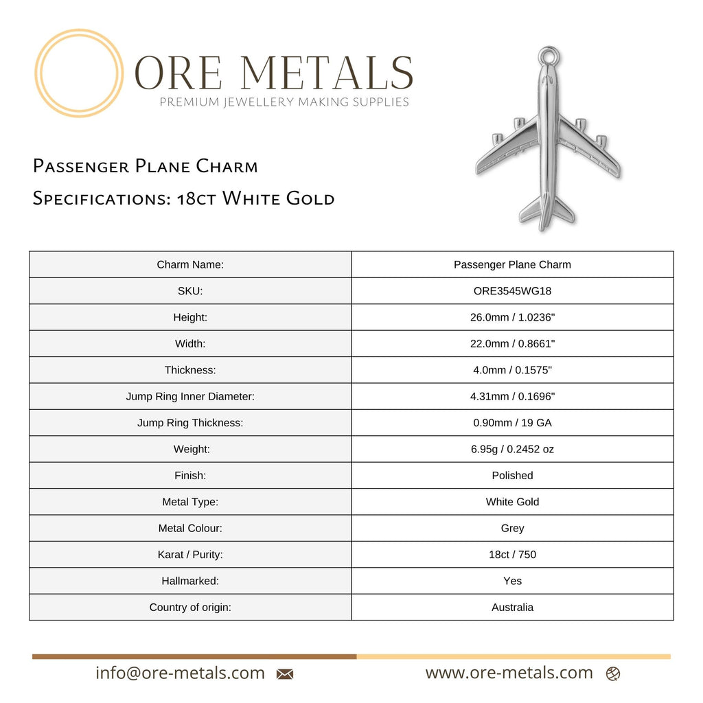 18ct White Gold - Passenger Plane Charm
