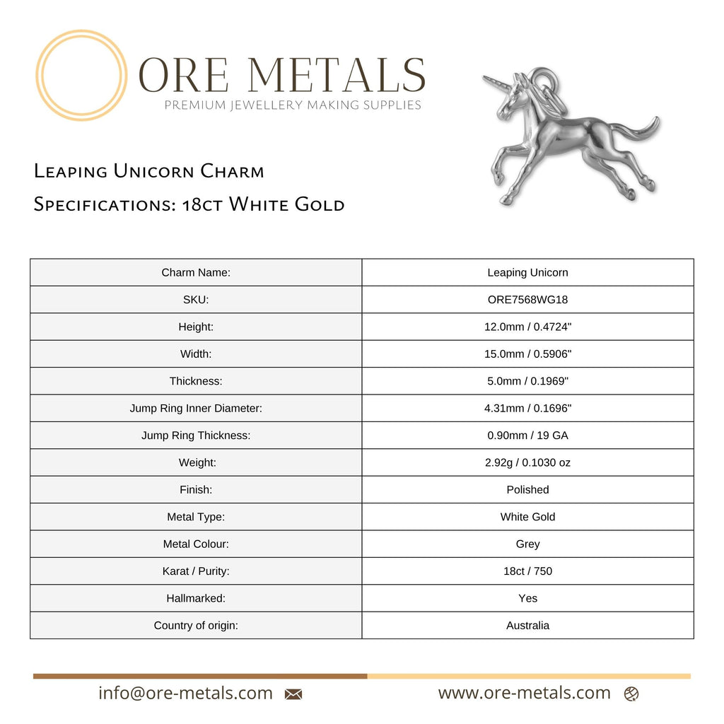 18ct White Gold - Leaping Unicorn Charm
