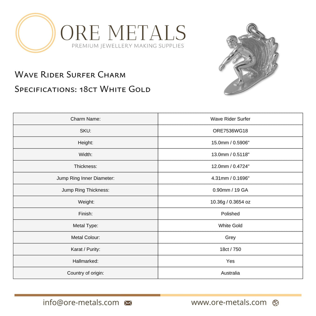 18ct White Gold - Wave Rider Surfer Charm