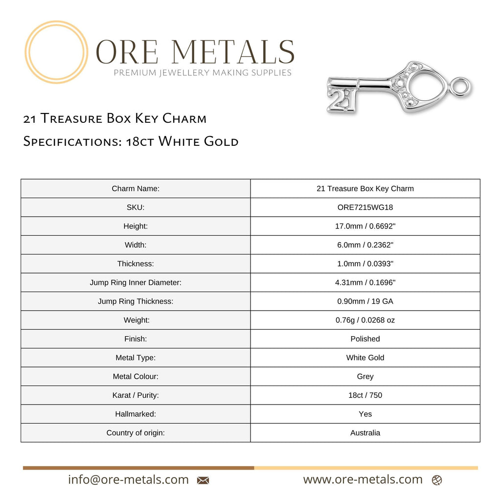 18ct White Gold - 21 Treasure Box Key Charm