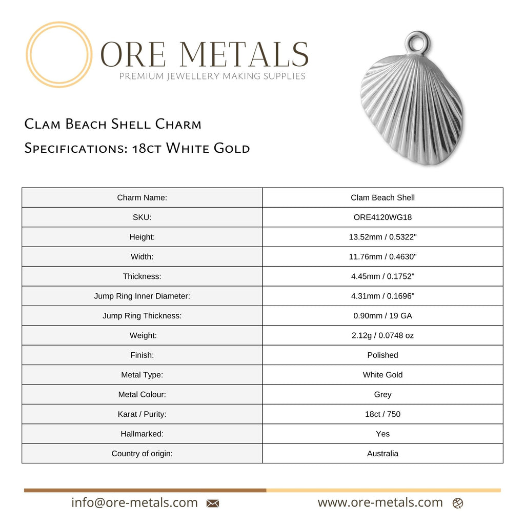 18ct White Gold - Clam Beach Shell Charm
